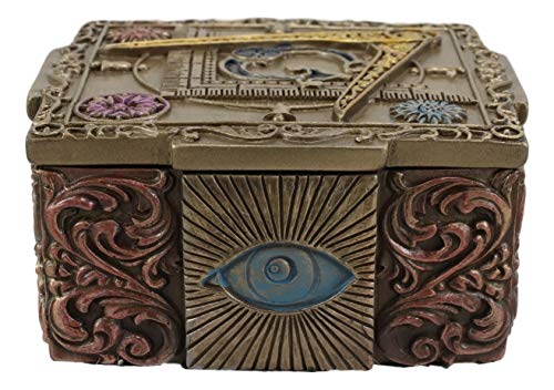 Ebros Stonemasons Masonic Fraternity Logo Small Decorative Box Freemasonry Square and Compasses Regalia With All Seeing Eye Of Providence Symbol Christian Ritual Morality Jewelry Trinket Stash Storage