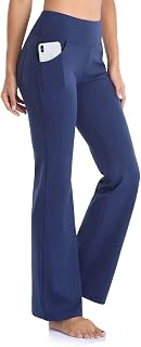 Women's Flare Leggings, Trendy Crossover Yoga Pants, High Waist Casual Workout Bell Bottom Leggings with Pockets 2025