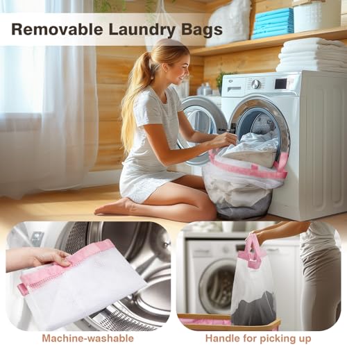 Hampers for Laundry Basket with Lid, 160L Extra Large 3 Section Clothes Divided Organizer for Bedroom, Laundry Room, Dirty Clothing Hamper, Pink