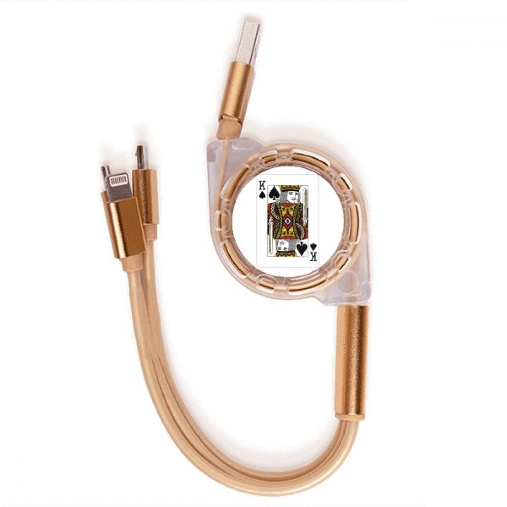 DIYthinkerPlaying Cards Spade K Pattern Charging Cable Retractable Multi USB 3 in 1