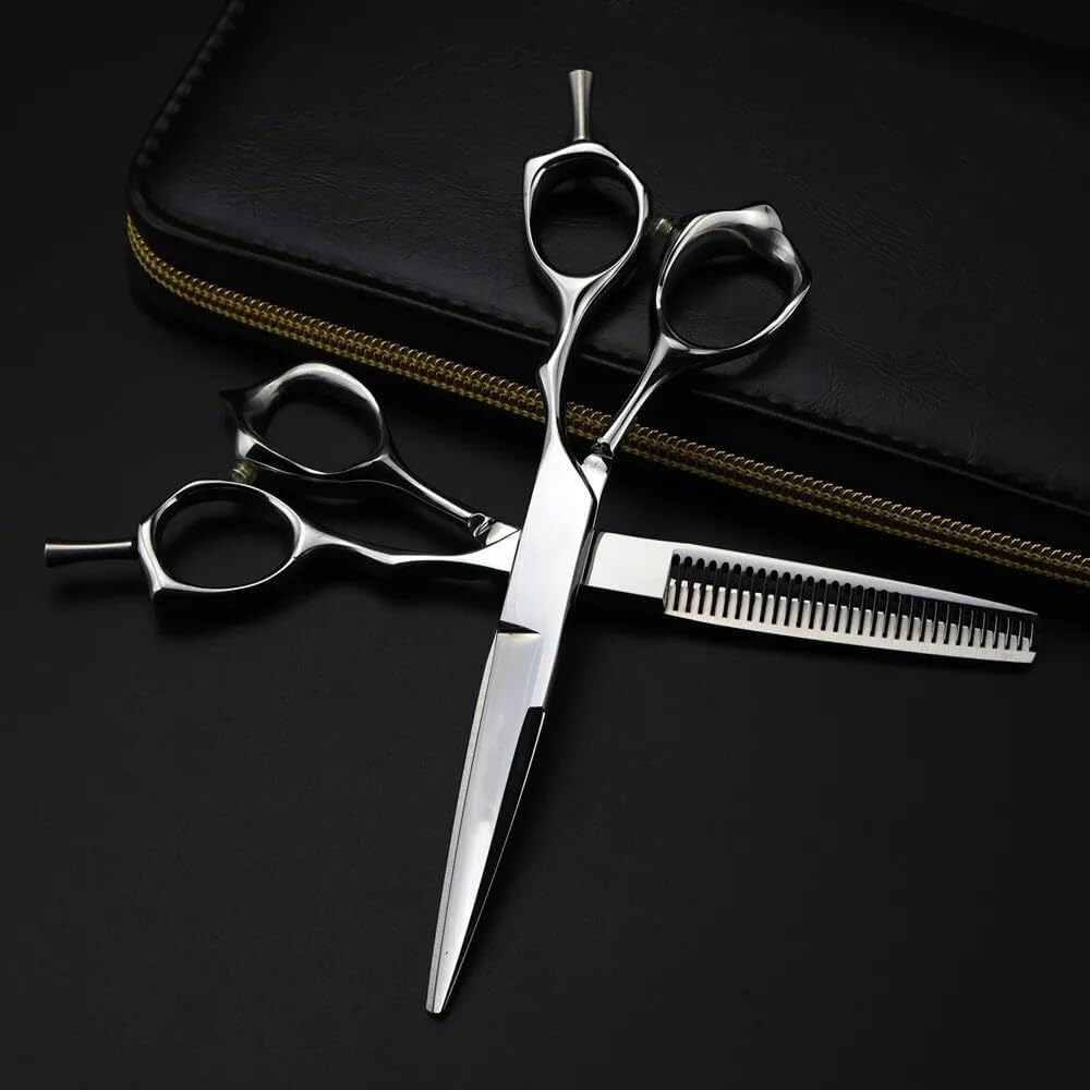 Set di Forbici Professionali da 6 Pollici per Tagliare I Capelli - Forbici da Barbiere in Acciaio 440C con Impugnatura Ergonomica per Rifiniture E Sfoltiture di Precisione