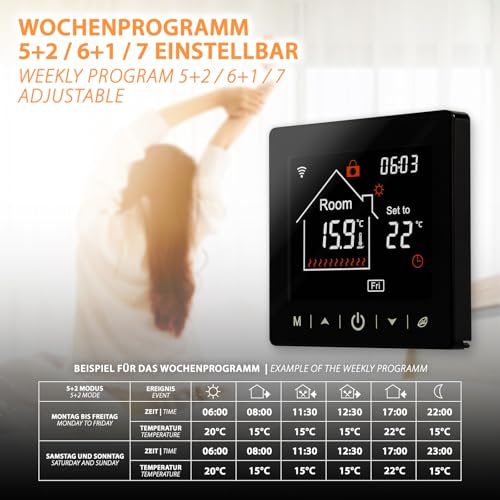 Thermostat connecté noir M2 WiFi résout les variations de température au sol - 8