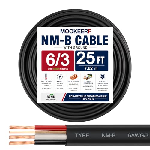 Image of 6 /3 Wire with Ground - 25FT NM-B 6 Gauge Non-Metallic Sheathed Cable 100% Pure Copper 6 AWG 3 Conductor Residential Indoor Wire for Outlets, Switches, Other Loads and Lighting Wiring Projects etc.