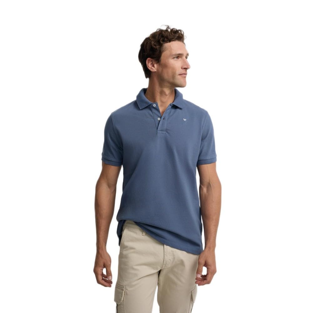 SILBON Classic Plain Polo Shirt, Blue Indigo, XL-4XL