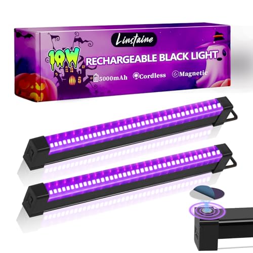 2 Pack Rechargeable Black Light Bar, 5000mAh Large Capacity Battery Powered Black Lights for Glow Party, Portable Blacklight Party Supplies for Uranium Glass, Fluorescent Poster, Bedroom, Halloween