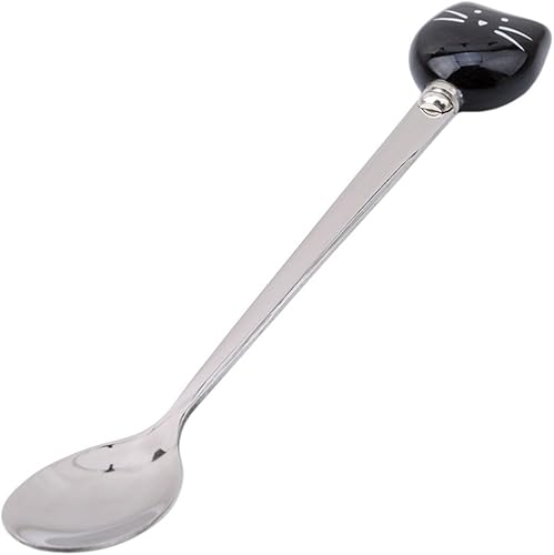CH Cucharatenedor de café matutino para revolver té, café, café expreso, azúcar y postre (cuchara negra para gatos)