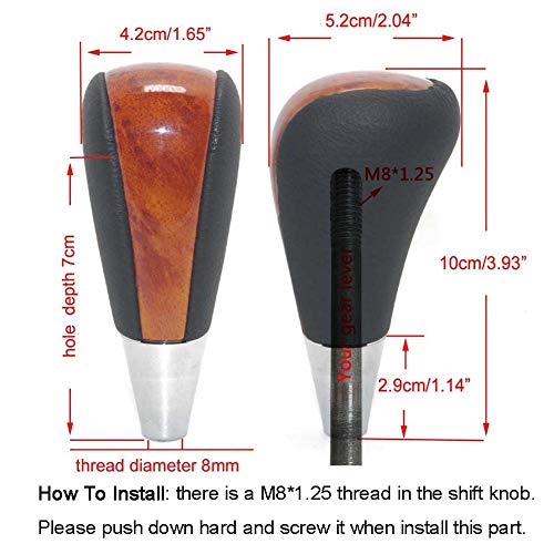 Pursuestar Black Leather Brown Wood Chrome Upgrade Gear Shift Knob Compatible For Toyota Lexus Camry Crown Rav4 Landcruiser Hiace Corolla Sienna 4Runner Tundra Mazda M8X1.25 #TOP1