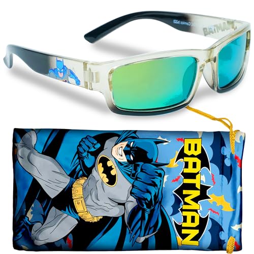 DC Batman Black Tinted Sports Wrap Kids Sunglasses - Stylish & Durable UV-Protective Batman Sunglasses w/t Soft Carrying Case - Officially Licensed