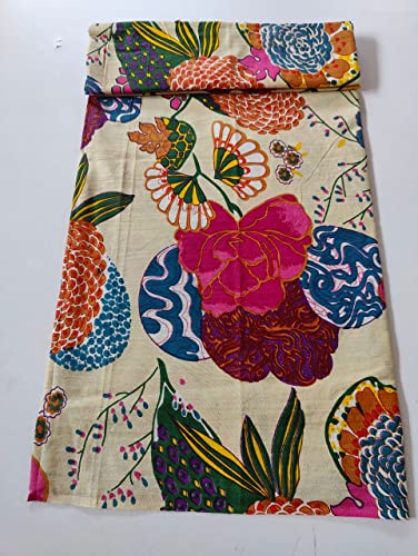 Image of Floral Printed Cotton Fabric Cloth Hand Block Print Fabric Women Material Running Jaipuri Hand Block Printed Women Dress Material Kurtis Natural 44 inch Inches Width 2.5 Meter (Pattern 36)