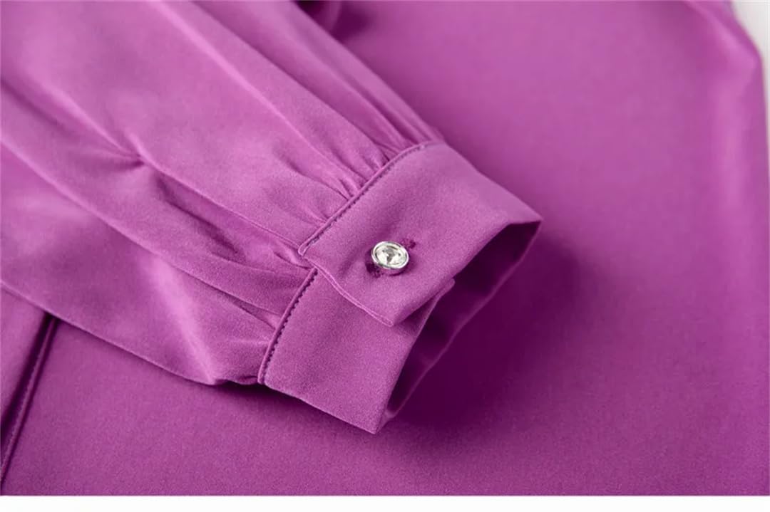 Blusa de manga larga para mujer, color morado, elegante, formal, para oficina, trabajo