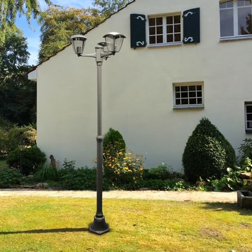 M Ledme   Farol Exterior Plus 203cm Serie Ronse, 3 Casquillos E27, IP44 Impermeable, Estilo Clásico en Negro, Acero/PMMA, Iluminación ideal para Jardín o Entrada (Bombillas no Incluidas), LM7429.