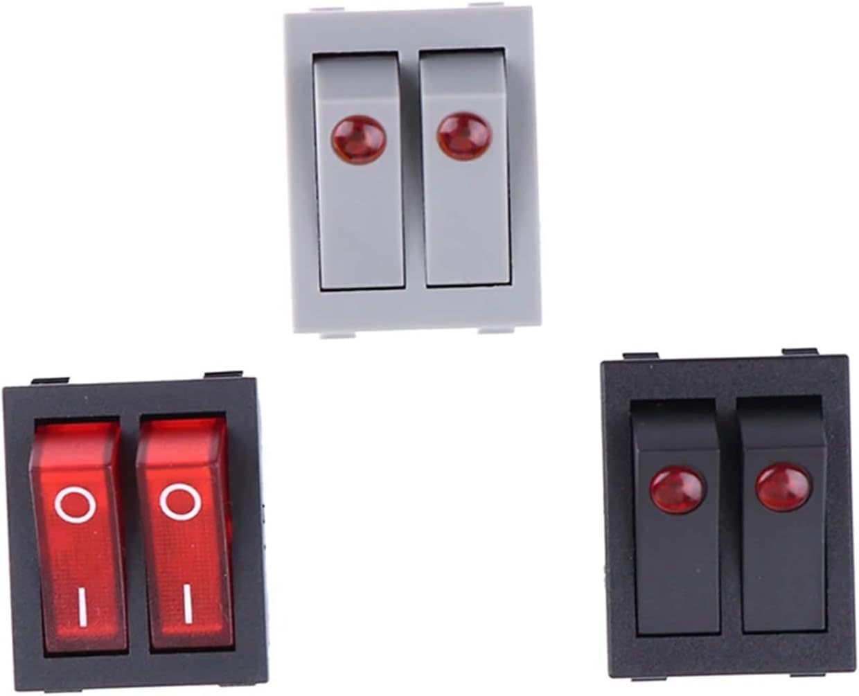 1pcs Rk1-23 Button Rocker Switch Double Electrical Switch for Warmer Oil Heater 6 Pins with Lamp On-Off 16A 250VAC(Black button)