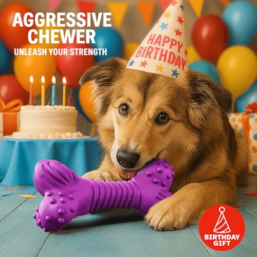 Image of Dog Toys for Aggressive Chewers, Dog Toys for Medium Large Dogs, Natural Rubber Dog Chew Toys with Beef Flavor, Indestructible Chew Toys for Aggressive Chewers (Purple)