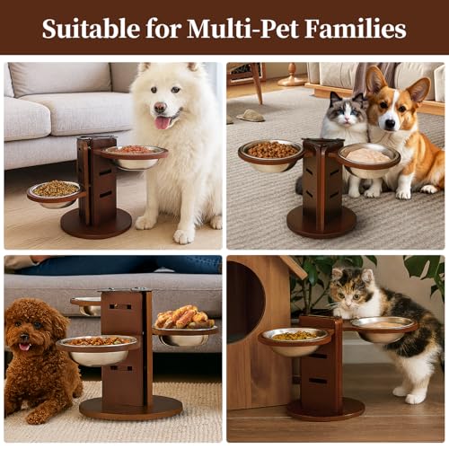 Hundenapf Erhöhte Fressnapfe Höhenverstellbar Futternapf für Hunde 3-Stufig Hundebar Verstellbar 3-Seitiger Design-Ständer 3 Edelstahlnäpfe 650 ml Futterstation Rutschfester Boden für Mehrheit Hunde
