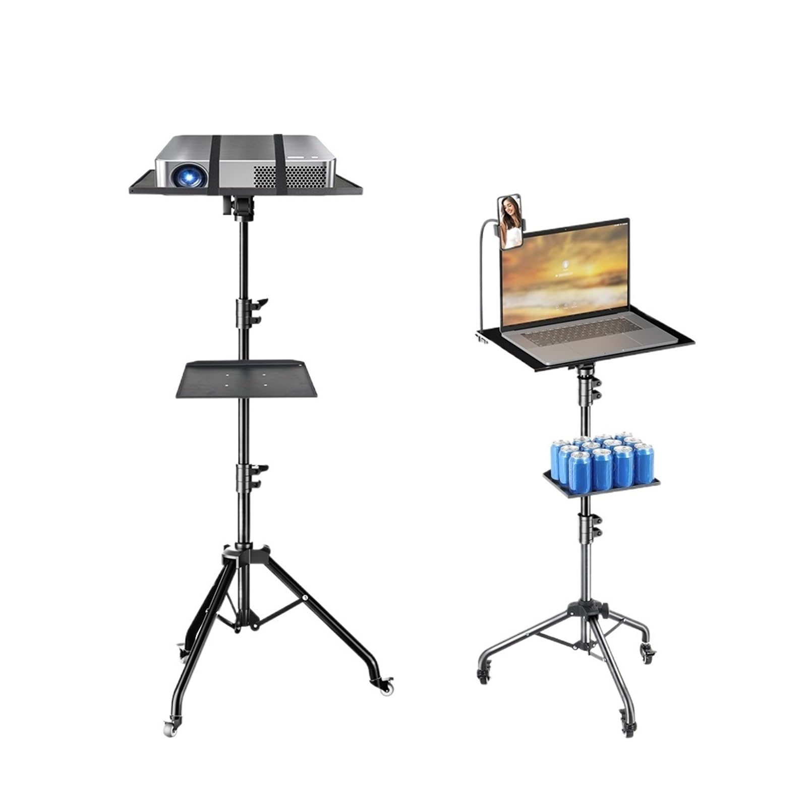 NYURKKDFSEA 145cm Projector Tripod Stand Laptop Tripod Adjustable Height 23 To 63" Standing Desk Outdoor Computer Desk Stand For Studio(125cm Without Wheel)