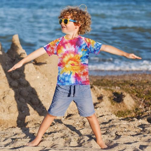 CaTaKu Tie Dye Boys Rash Guard Swim Shirts Toddler Quick Dry UPF 50+ Rashguard Short Sleeve 3-12T4