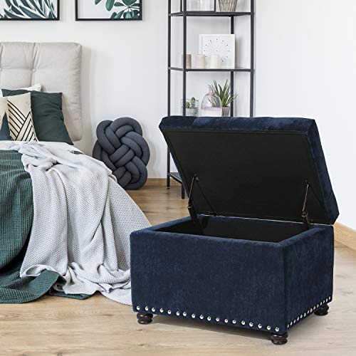 Image of Joveco 24 inch Ottoman with Storage for Living Room Rectangular Fabric Tufted Bench Footrest (Dark Blue)