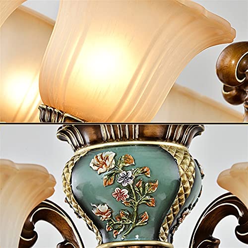 Omoons Chandelier European Retro Resin Chandelier Zinc Alloy Sculpture 6-Light Ceiling Lamp European Style Style Lights For Living Room Bar Cafe Restaurant E27 Lamp Holder Crystal Glass Lampsh #TOP3
