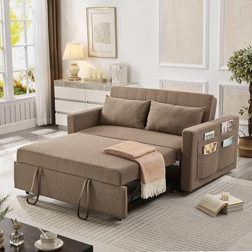 N NOORDENIYA 55.5' Fabric Convertible Sofa Bed, Pull Out Sleeper Sofa Bed, Loveseat Couch with Side...