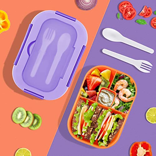 New Bento Box Lunch Box, 1.3L Bento Box Adult Lunch Box, Lunch Containers For Adults/Students/Teen, 5 Cup Bento Boxes With 4 Compartments&Fork, Leak-Proof, Microwave And Dishwasher Safe, Purple #TOP1