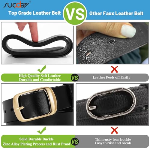 SUOSDEY Fashion Womens Leather Belt, Soft Leather Waist Belt with Gold Pin Buckle for Jeans Pants,width 1.3"4