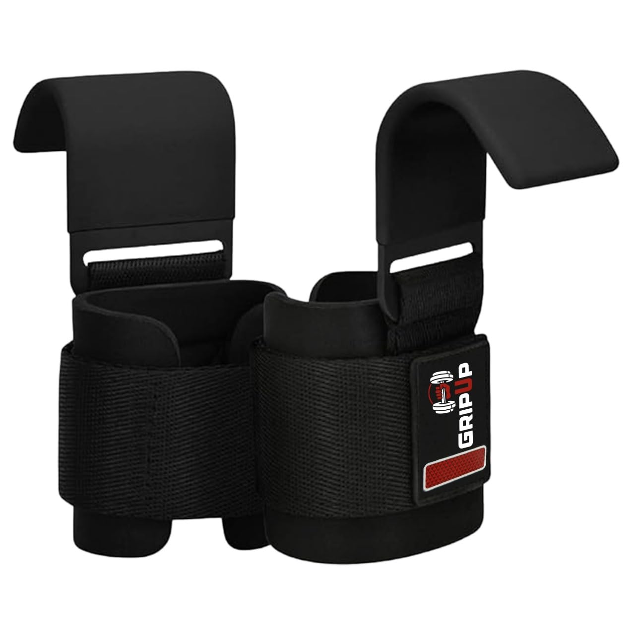 GripUp Weight Lifting Hooks – 8mm neoprene padded gym straps wrist wraps with non-slip rubber grip for deadlifts, powerlifting, chin-ups, and bodybuilding Perfect for men and women (Black)