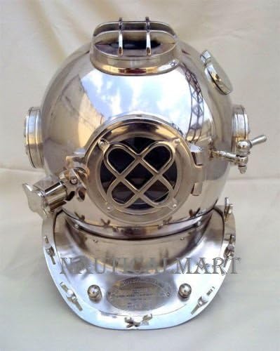 NAUTICALMART Antique Brass Silver Scuba DEEP Diving Divers Helmet Mark V U S Navy