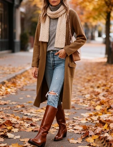 Hooever Women's Open Front Knit Cardigan Long Lapel Coatigan Sweater Loose Jacket Outwear Fall Coat3