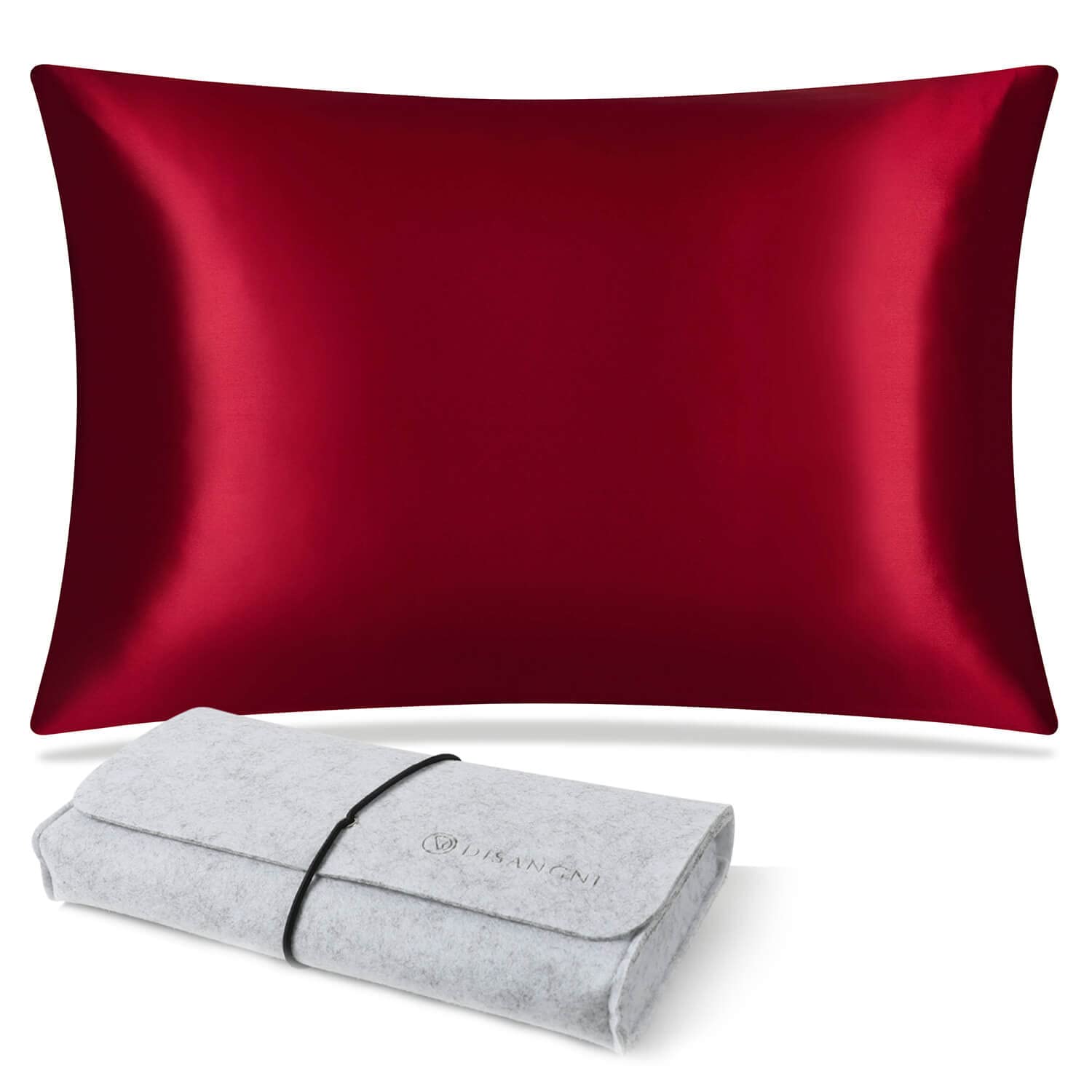 DISANGNI 100% Mulberry Silk Pillowcase for Hair and Skin, Envelope Style, Silk on One Side, Tencel on The Other (Red, 1 pc 50x75cm) — image 1