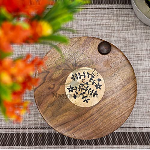 Image of Naayaab Craft Sheesham Wooden Hand Carved Floral Box with Lid, for Chapati, Roti (20 x 20 x 10cm, Brown)