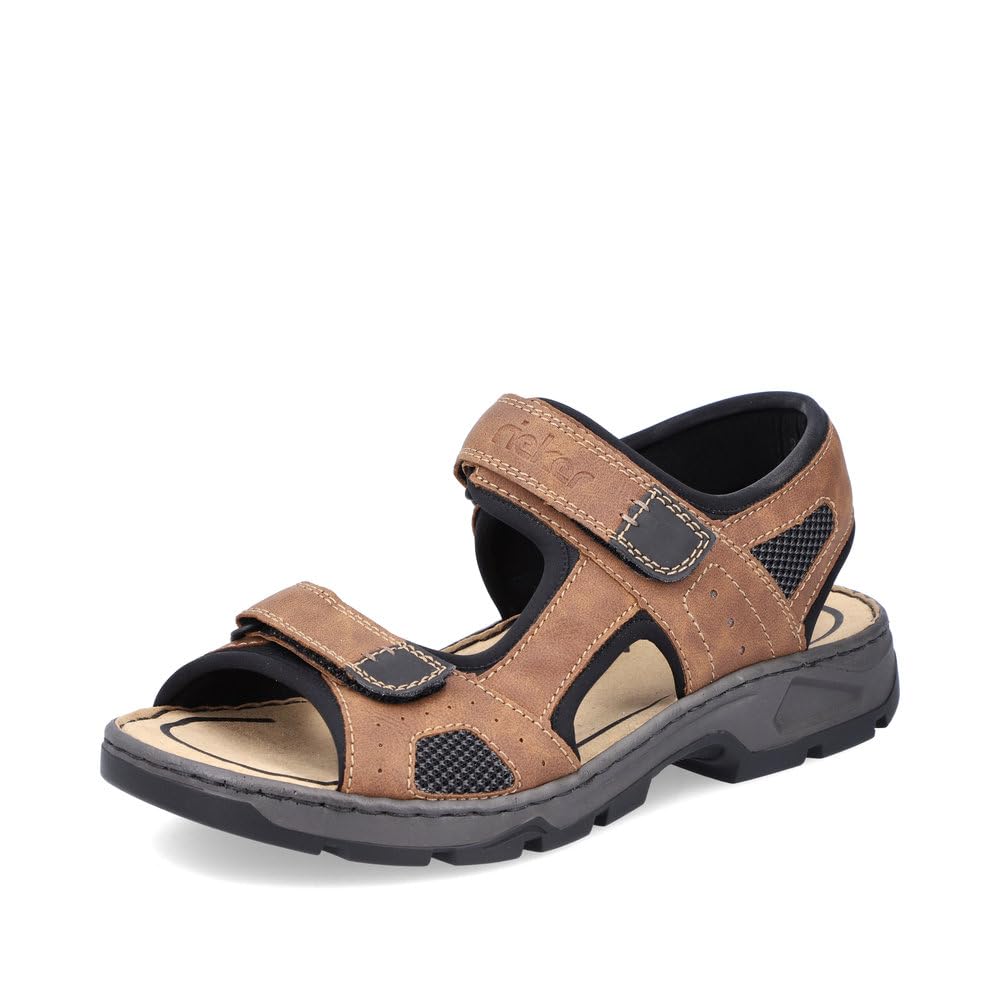 Rieker Men Sandals 26156, Men´s Strappy Sandals,Summer Shoe,Summer Sandal,Comfortable,Flat,Brown (Braun Kombi / 25),41 EU / 7.5 UK