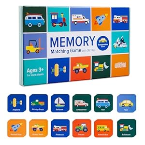 Wildkin Memory Matching Game Cards for Boys & Girls, 18 Pairs Memory Learning Cards Activities for Toddlers & Preschool, Educational Cards to Boost Memory,Kids Ultimate Study Companion(Transportation)