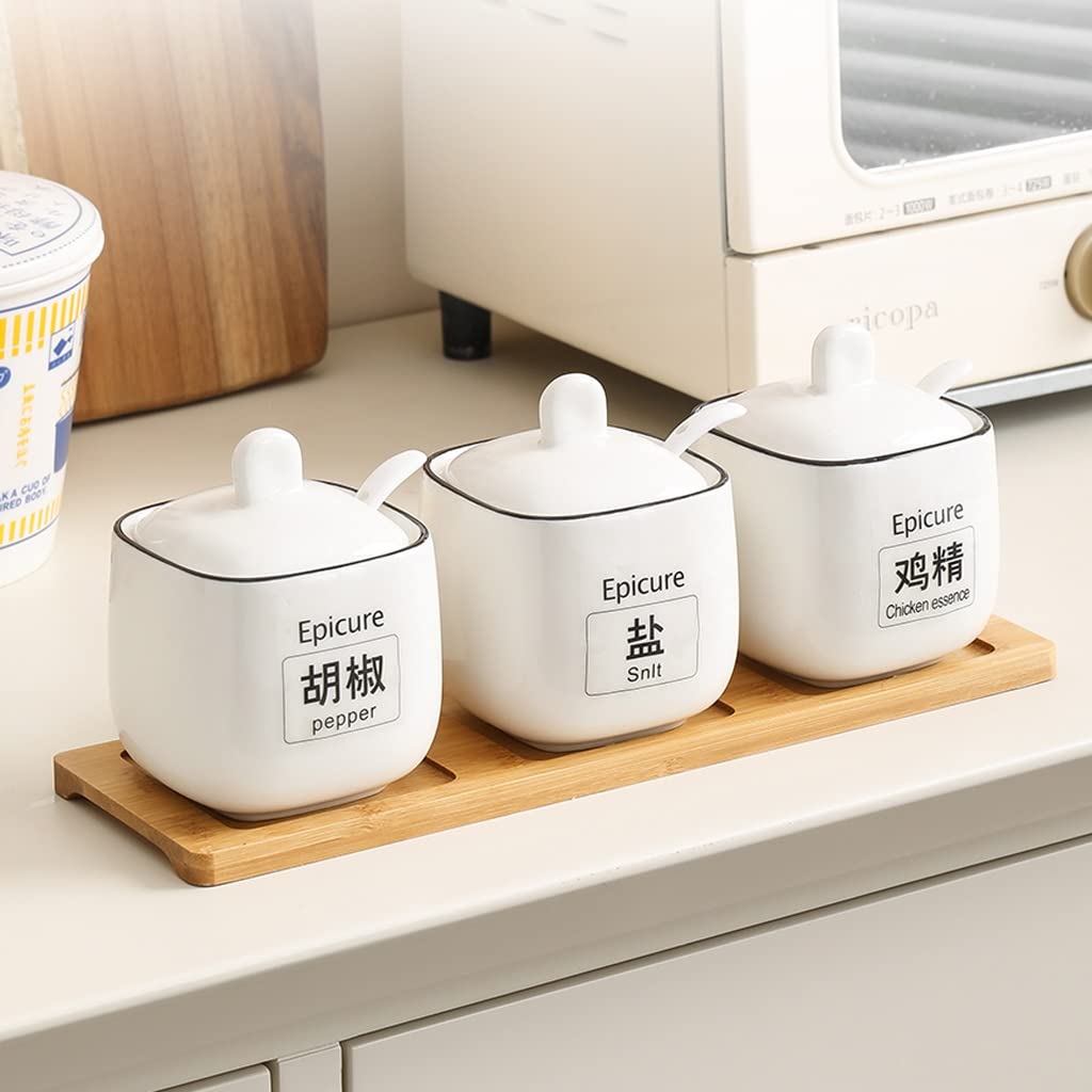 SSDD Einfache keramische Haushalts-Gewürz-Box-Gewürz-Jar-Salzschüttler-Gewürz-Flaschen-Küchenbedarf-Speicher (Size : Three)