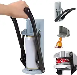 Amassador de Latas de Aço para Parede - Amassa Latas de até 500ml com Abridor de Garrafas - Preto/Cinza para Bares, Festas e Reciclagem
