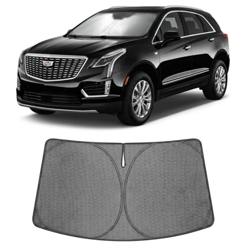 Image of Proadsy Windshield Sun Shade Custom Fit Cadillac XT5 2017-2023 Ice Crystal Black Front Window Sunshade UV and Heat Blocker Foldable Visor Keeps Car Cooler for Summer Parking and Daily Use