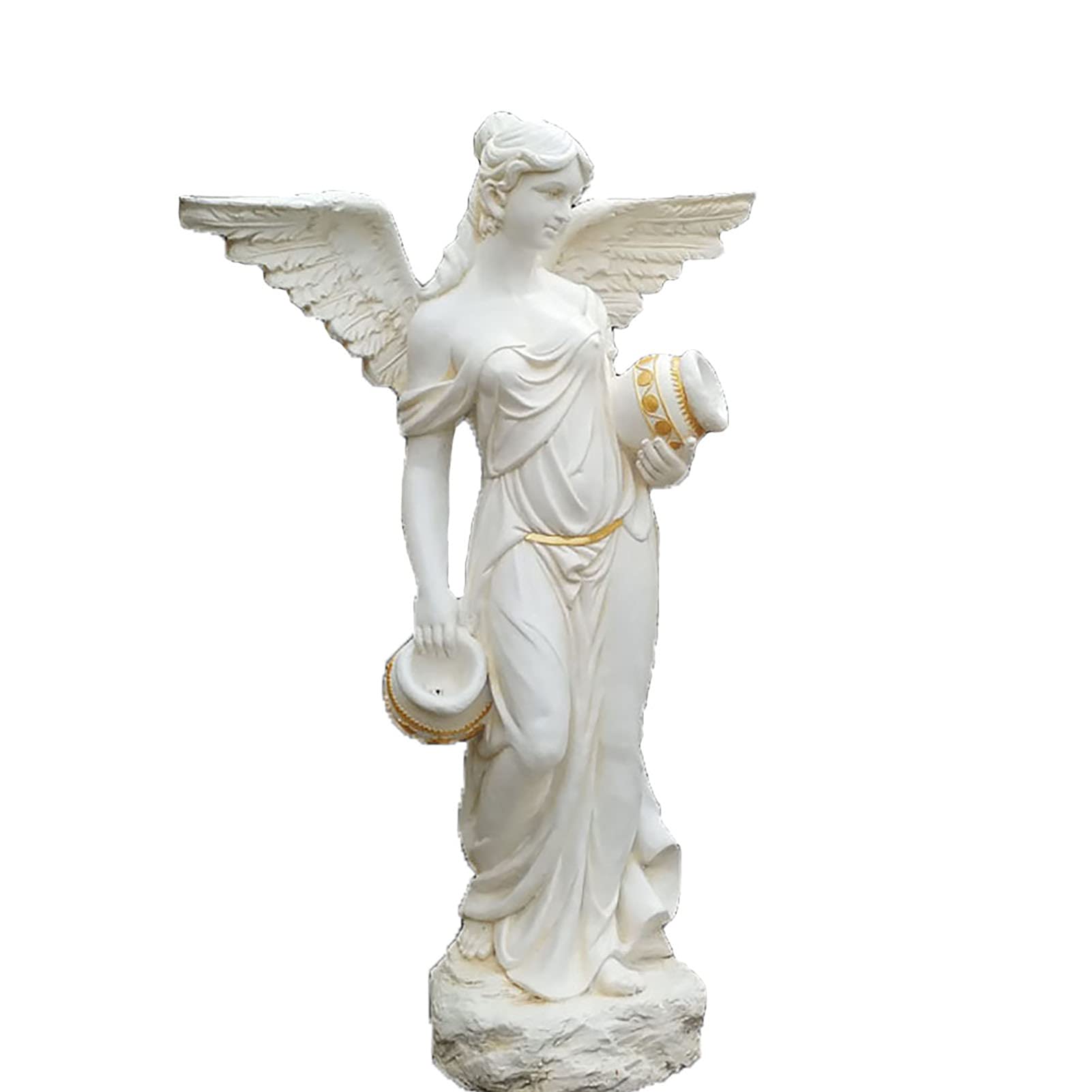 Statua di angelo in marmo, grande scultura ad ala per patio e giardino all'aperto, dea religiosa, decorazione per la casa, bianca, 123 x 35 x 35 cm