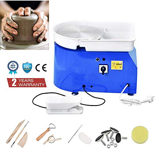 S SMAUTOP Rueda de Alfarería Eléctrica 350W 25cm Máquina Formadora de Cerámica 220V Con Pedales Independientes Lavabo Desmontable y 8 Piezas de Herramientas de Arcilla (Certificado CE)