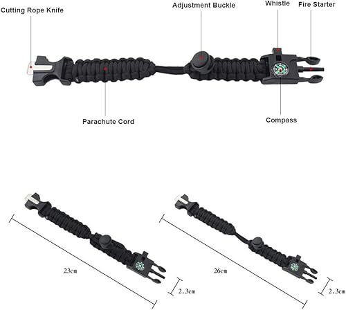 Miniatura 3 de Pulsera de supervivencia ajustable 5 en 1, nueva pulsera de 7 núcleos de paracord de emergencia, kit de equipo deportivo, brújula impermeable,