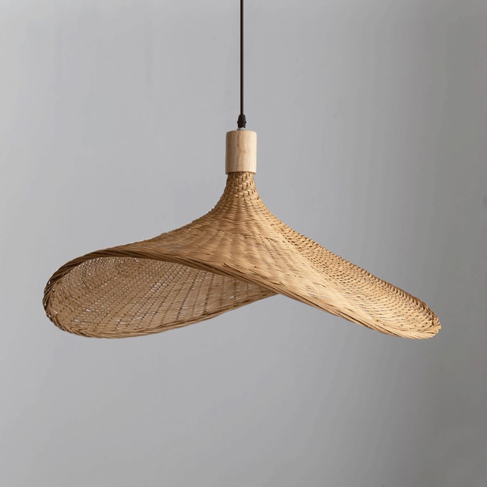 YNAHZAOK Japanese Pendant Lamp for Tea Room Guesthouse Wabi-sabi Style Bamboo Woven Lamp Fixture for Dining Room Entryway Hand-Woven Bamboo Hanging Light Country Style Kitchen Island Pendant Light
