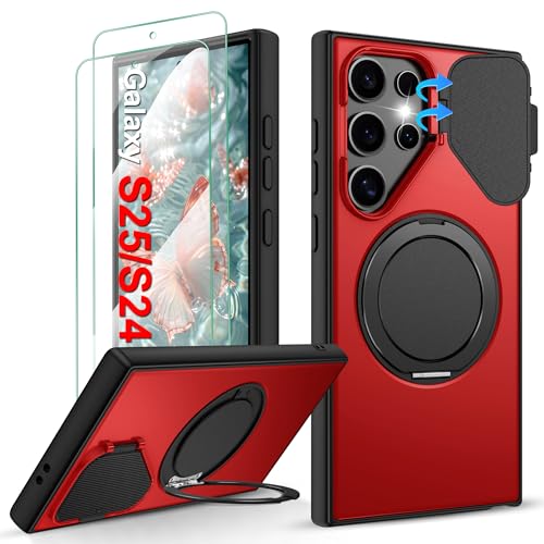 Gritup for Samsung Galaxy S24 Ultra Case,Flip Camera Cover | with Screen Protector,Ring Holder Stand Kickstand, Military Grade Dropproof Cell Phone Cover，Magnetic Accessory Friendly Phone Case,Red