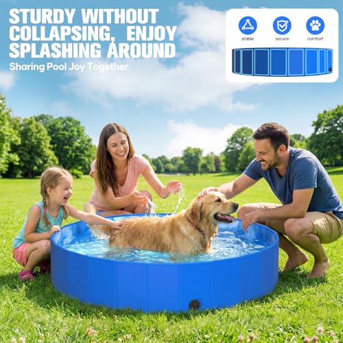 Image of 2026 Foldable Dog Kiddie Pool,Portable Hard Plastic Dog Pool,Thickened Kids Swimming Pool For Small Dogs,Collapsible Pet Pool,NonSlip Foldable Plastic Dog Wading Pool,Bathtub For Puppy,48*12in