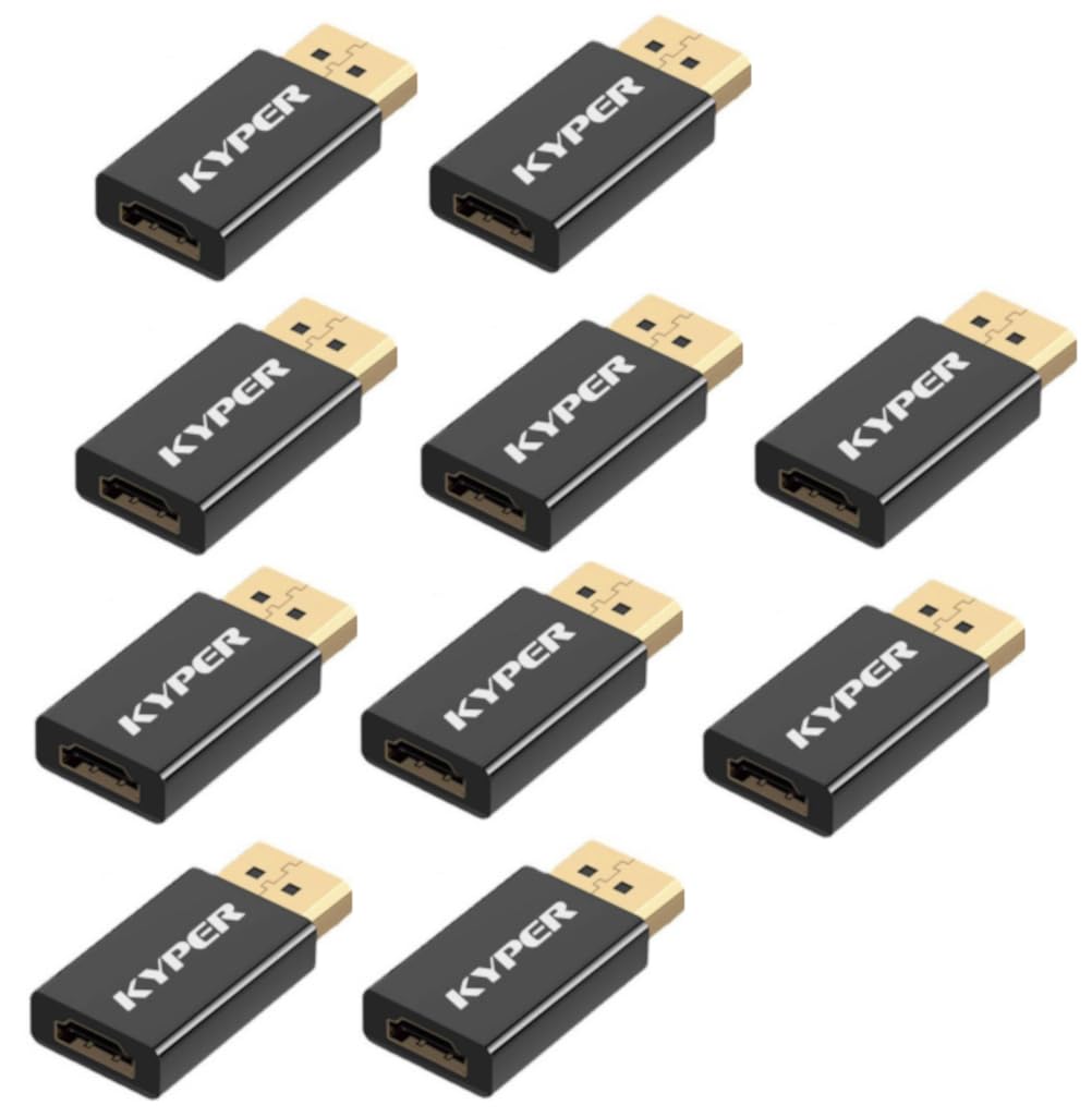 Kyper USKyper-544K 10 Pack Displayport to HDMI Adapter 4K 24K Gold Plated DP Male to HDMI Female Converter Uni-Directional Converter Compatible for Lenovo, HP, Dell & Most DP Out Devices (10)