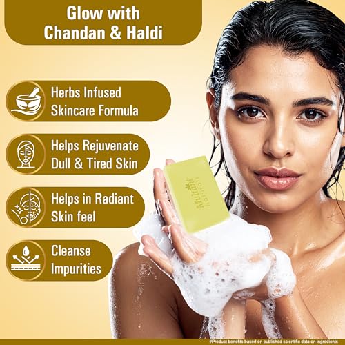 Image of Multani Natural Chandan Haldi Soap - 125 gm (Pack Of 5) | For Hydration & Glow | Paraben Free | Clinically Tested | Helps Rejuvenate Dull & Tired Skin | For All Skin Types | Soap Bar For Men & Women