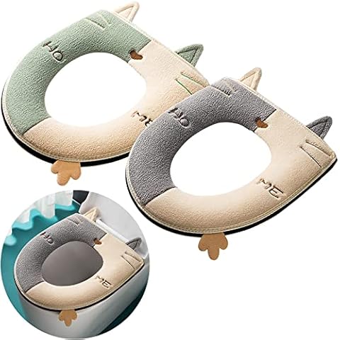 All-Pie Thickened toilet seat cushion cover is universal, warm, washable and reusable 2 pcs (Grey + Green) Cover