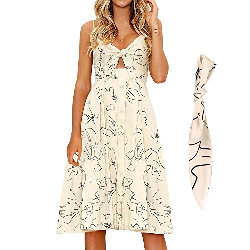 FANCYINN Womens Tie Front Button Down A-Line Dresses Summer Spaghetti Strap Midi Dress Floral Prints4