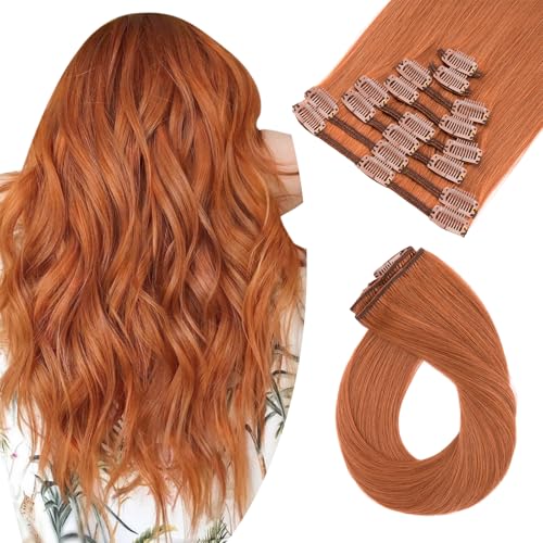 Image of Benehair 14inch 8pcs Clip in Hair Extensions Real Human Hair Clip on Hair Extensions Double Weft Remy Human Hair Extensions Soft Silky Straight Natural Hair Extensions Dark Auburn