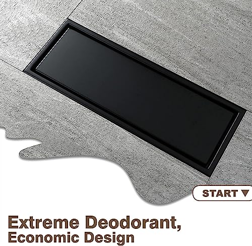 Drain de douche linéaire noir 30x8 cm avec système de désodorisation anti-odeur - 3