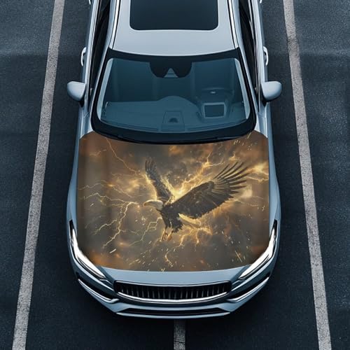 Image of Car Hood Cover, 59x39 Inch Car Hood Wrap Blankets,Eagle Lightning Universal Automotive Exterior Accessories for Sedans SUV Trucks Pickup