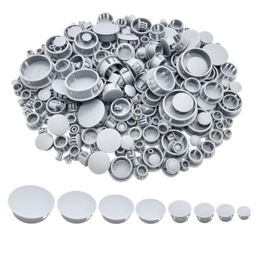 275Pcs 8 Sizes Plastic Hole Plugs Recessed Grey Round Hole Plugs 3/16