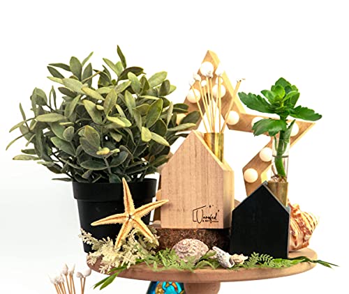 Unroofed&Sky Wood House Taper Candle Holder Set Of 2 - Farmhouse Tiered Tray Decor Items, Plant Propagation Station, Test Tube Vase, Wooden Candlestick Holders, Bohemian Scandinavian Rustic Home Decor #TOP2